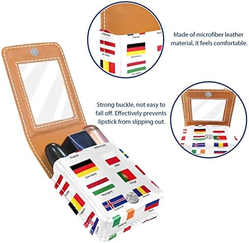 מיני שפתון מקרה עם מראה עבור ארנק, דגלי מדינה אירופאית נייד מקרה מחזיק ארגון