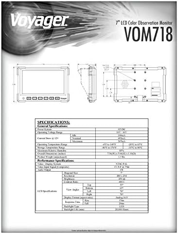 Voyager VOM718 7 LCD גיבוי אחורי תצוגה אחורית צג תצפית רכב W/ 3 כניסות מצלמה, וידאו עבור עד 3 מצלמות,
