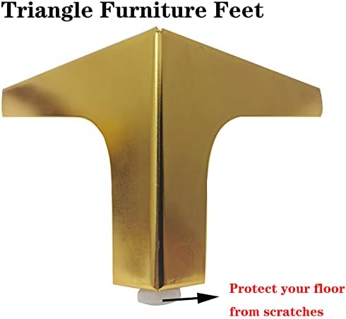 M mimhooy 4 אינץ 'רגליים ריהוט, סט של 4 רגלי ריהוט מתכת משולש מודרני זהב יוקרה זהב יוקרה לספה ארון ספה כסא ספה
