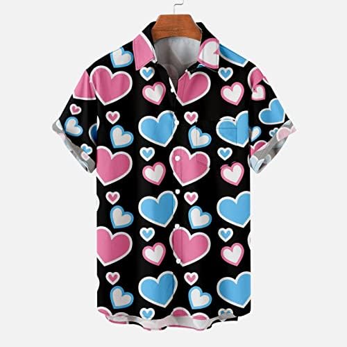יום האהבה חולצות בהוואי גברים כפתור כיס שרוול קצר במורד חולצת החוף של אלוהה כפתור הדפסה של חולצות באולינג