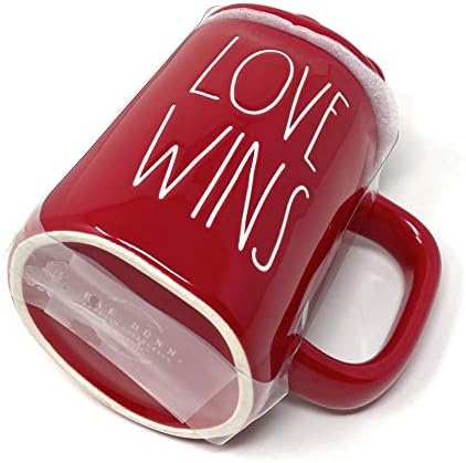 Rae Dunn Love זוכה בתה קפה ספל אדום עם טופר אדום לבבות אדומים