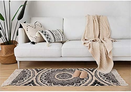 שטיח כותנה מצופה Seavish, 2.3 x 5.2 שטיח שחור מנדלה בוהו, שטיחי שטיחים שוליים של שטיח שקיעה שקיעת שטיפת