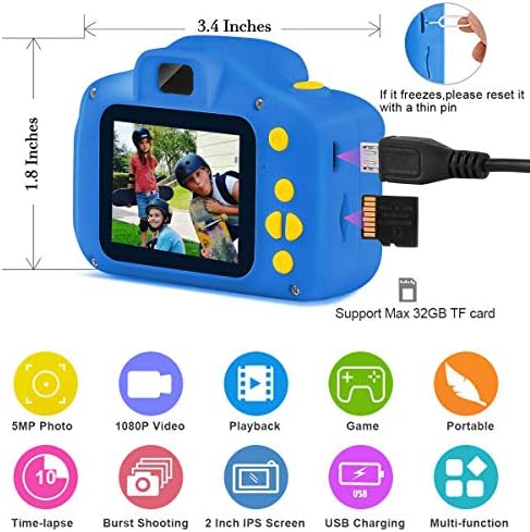 מצלמה דיגיטלית לילדים, מתנות יום הולדת לחג המולד לבנים בגילאי 3-9, מצלמות וידאו דיגיטליות לפעוטות, צעצוע נייד