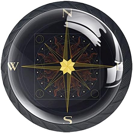 Kraido Compass Compass מגירת דפוס שחור מטפל 4 חתיכות ידית ארון עגולה עם ברגים מתאימים למשרד הביתי לחדר