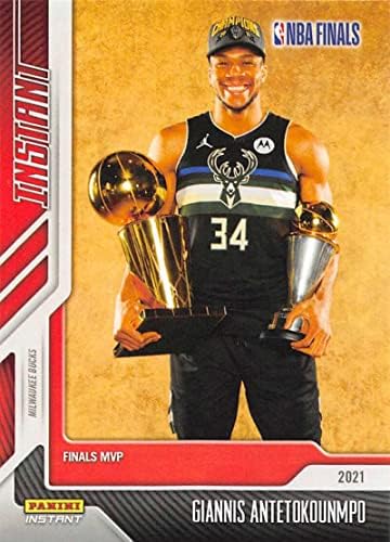 2021 Panini NBA אלופת מילווקי באקס 29 ג'אניס אנטוקונמפו גמר MVP עם לארי אובריאן גביע כרטיסי כדורסל NBA,