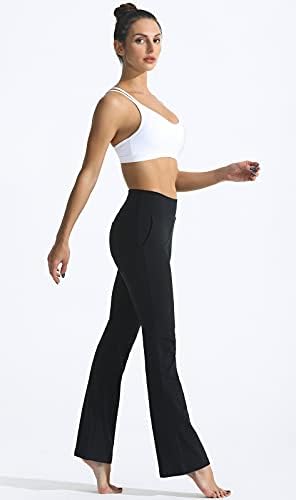 מכנסי יוגה של פיטין Bootcut לנשים עם כיסים - מכנסי אימון Bootleg לנשים מכנסי עבודה מתלקחים מכנסיים
