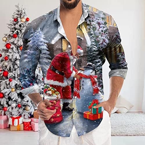 XXBR לחג המולד כפתור מזדמן מטה חולצות לגברים שרוול ארוך צווארון צוואר צוואר צוואר צמרות חג