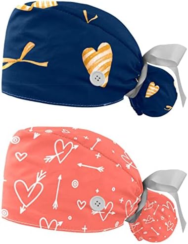 Rodailycay Pink Hearts Cap עם כפתור ורצועת זיעה, 2 יח 'הניתנים לשימוש חוזר כובעים כובעי קוקו, Multi