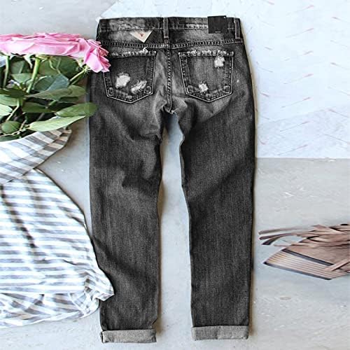 נשים אמריקאיות דגל טלאי מותניים גבוהות קרועות במצוקה ג'ינס ג'ינס סקיני ג'ינס רזה 4 ביולי הרס