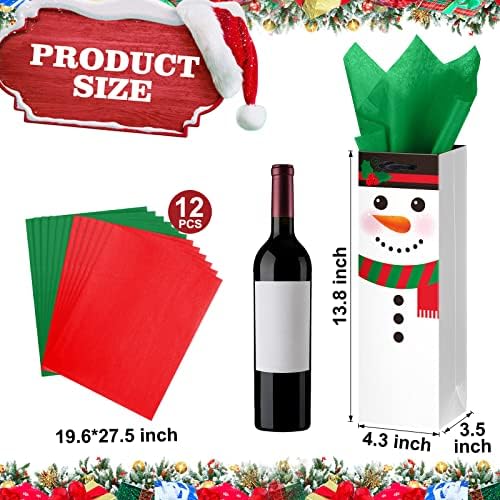 12 חבילה חג המולד יין מתנת שקיות עם רקמות ניירות חג המולד יין גלישת שקיות נייר באפלו משובץ בקבוק מתנת