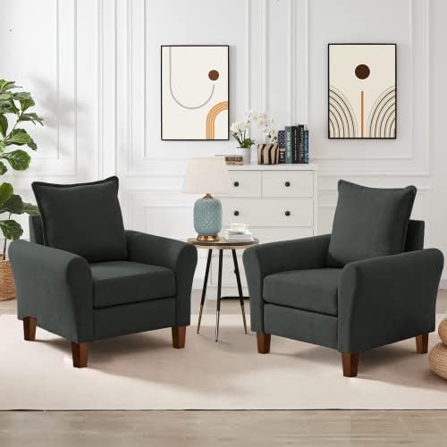 פינגליאנג בית מודרני מבטא ספה כיסא, מרופד סלון כיסאות עם כרית, קומפי פשתן בד יחיד זרוע כיסא לסלון חדר שינה