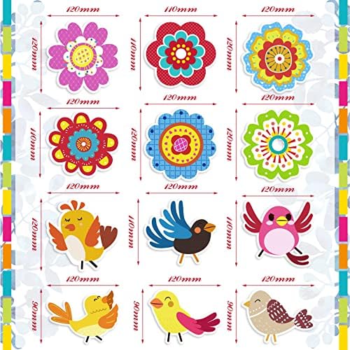 120 חתיכות עיצוב לוח מודעות בכיתה ופרחים גזרו ציפורים צבעוניות גזרות גזרות ציפור רב -צבעוניות קישוטי