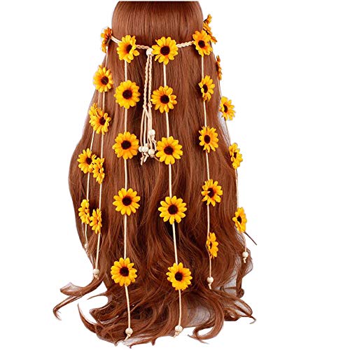 סיבל פרח סרט חמניות כיסוי ראש מתכוונן היפי גומייה לשיער בוהמיה פרחוני כתר בארה ' ב כיסוי ראש לנשים ליידי