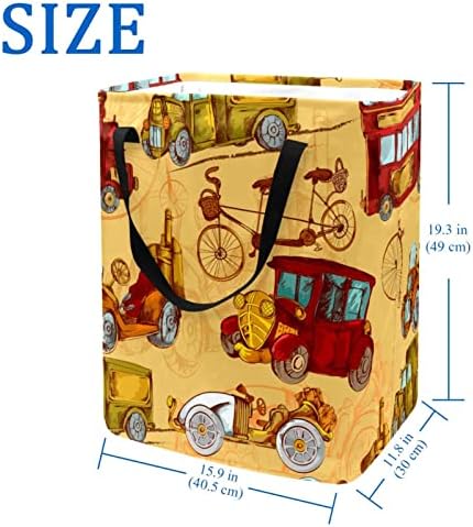 כלי תחבורה רטרו הדפסת אופניים לרכב סל כביסה מתקפל, סלי כביסה עמידים למים 60 ליטר אחסון צעצועי כביסה לחדר שינה