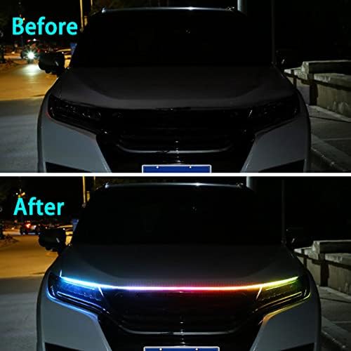 אורות רצועת לד לרכב חיצוני, 59 אינץ ' אורות רצועת לד לרכב, אור רצועת מכסה מנוע לרכב גמיש, אפליקציה ושלט רחוק