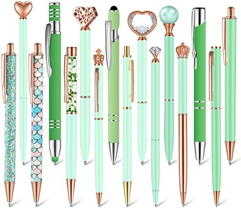 16 חתיכות קריסטל יהלום עטים מפוארים לילדים נשים עטים כדורי מתכת עטים נוזלים נוזלים עט נוזל עם דיו שחור