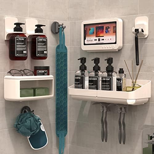 ELIL מקלחת מדף מקלחת בקאדי למקלחת טלפון מארז אביזרי מקלחת 13 ב -1, מארגני מקלחת דבק עצמית-אין מקדחה
