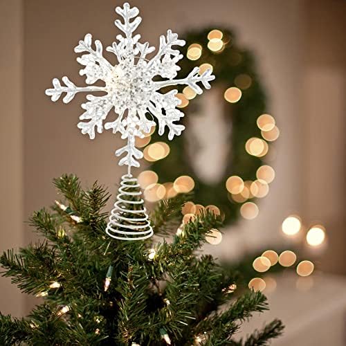 דמדאקו נוצץ טון כסף חרוזי LED 11.5 x 8.5 טופר עץ חג המולד אקרילי