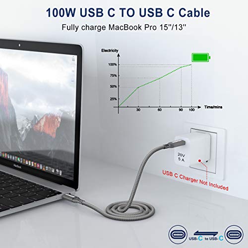 Akoada USB-C ל- USB-C 100W כבל 15ft, USB C קלוע כבל טעינה מהיר תואם ל- MacBook Pro 2020/2019/2018, iPad Pro