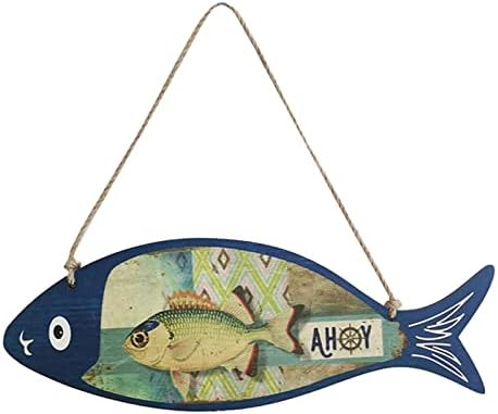 טבעות זכוכית ויטראז 'קיץ דגי עץ קבלת פנים שלט קיר ימי עיצוב אמנות תלייה שלט דגים וינטג