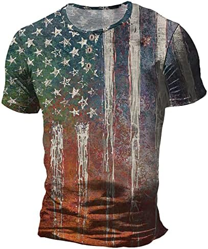 קיץ גברים של שמלת חולצות גברים של אמריקאי דגל פטריוטי קצר שרוול עצמאות יום צב צוואר ארוך