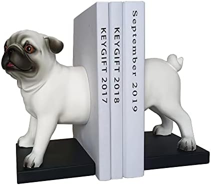פאג תומכי ספרים דקורטיבי מדף דקור, 7.7 לבן שרף כבד החובה כלב ספר מסתיים עבור מדפי משרד בית תפאורה