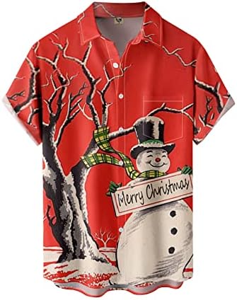 Wybaxz 2022 לחג המולד גברים חג המולד מתנה סנטה 3D כפתור הדפסה דיגיטלית דש דש חולצת שרוול קצר חולצה
