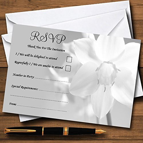 כרטיסי RSVP בהתאמה אישית של נרקיס לבן אפור