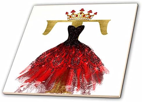 3רוז אדום שמלת תמונה של תכשיטי כתר תמונה של זהב מונוגרמה של אריחים