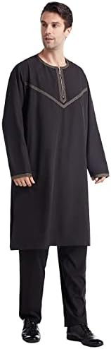 גברים של פסים חלוק כפתור עד ארוך שרוול קפטן טובי פיצולים ארוך שמלה מזדמן חולצה מוסלמי מעיל לגברים