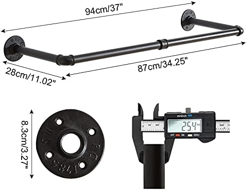 סט מתלה בגדים לצינור תעשייתי של 2, 37 אינץ 'מתלה בגד צמוד לקיר, מתלה בגדים תלוי חוסך מקום, בר בגד הניתן