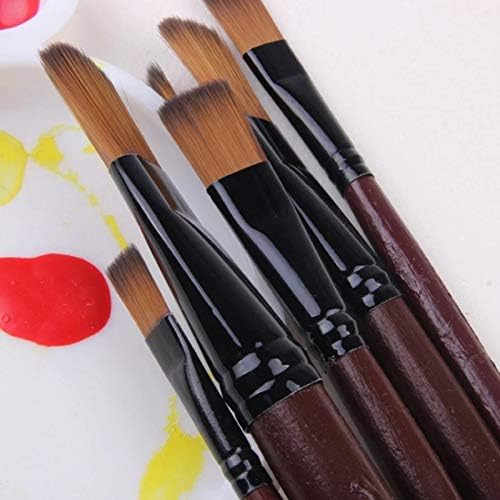 Czdyuf 6 PCS ציוד אמנות ציור ציור קל לניקוי ידית עץ צבעי צבעי צבע עט עט ניילון שיער לומד שמן אקריליק