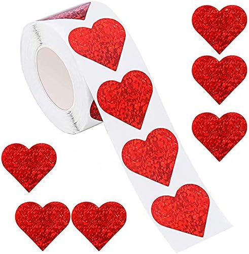 Mocossmy Valentine's Dame מדבקות לב, 500 יח 'דבק עצמי נצנצים צורת לב אדומה אהבה מדבקות דקורטיביות גדול