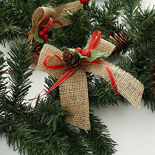 קישוטי זר חג המולד 6ft עם פירות יער חרוטים אורנים וקשרים קשת יוטה לאח מדרגות חג המולד עץ עץ