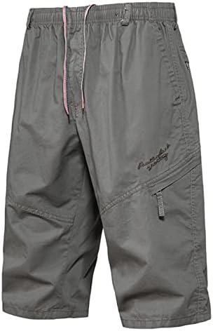 מכנסי מטען רזים של Miashui לגברים מכנסי מטען קיץ זכר כפתור כיסים צבע מוצקים קשורים פלוס מכנסי שטיפה אמצעיים