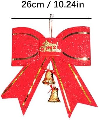 קישוט עץ חג המולד עניבת פרפר אדומה בגדול 13 סמ עם חלון חתול זכוכית תליון פעמון תלוי