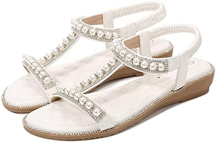 סנדלי נשים מקרית קיץ נעלי סנדלי נשים משובץ קריסטל נעלי טריזי אלסטי רצועת רומי שקופיות סנדלי
