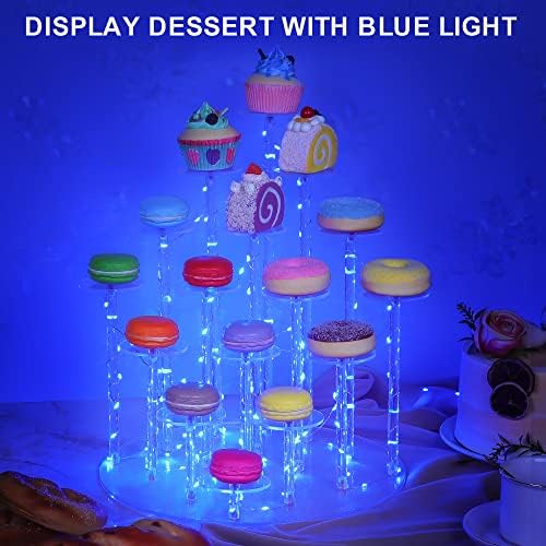 דוכן קאפקייקס-מחזיק פופ עוגת פרימיום - תצוגת קינוח עוגות מייצגת 16 קאפקייקס + מחרוזת אור כחול לד-אידיאלי