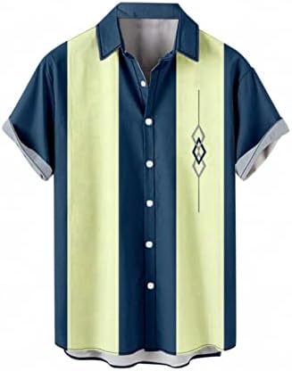 כפתור רטרו של XXBR לגברים למטה חולצות באולינג 50s סגנון רוקבילי צמרות קיץ סגנון קובני מחנה הוואי