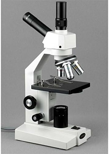 מיקרוסקופ מונוקולרי מורכב בעל תצוגה כפולה של אמסקופ ד120ב, מטרות של 10 ו-20 פעמים, הגדלה של 40-2000 פעמים, ברייטפילד,