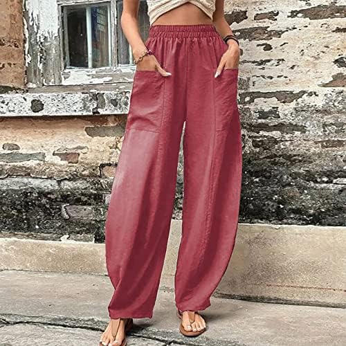 מכנסי קפרי פשתן כותנה כותנה לנשים Palazzo Lounge מכנסיים קלים משקל מודפסים מכנסי טרנינג מוצקים מכנסיים