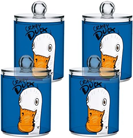 Yyzzh קריקטורה ברווז משוגע על כחול 4 חבילה מתקן מחזיק QTIP לכדור כותנה כפפות עגול חוט דנטוויל 10 גרם צנצנת