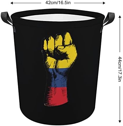 קולומביאני דגל אומה רוח כביסת עגול בד בד סלי עם ידיות עמיד למים מתקפל כביסה סל בגדי תיק