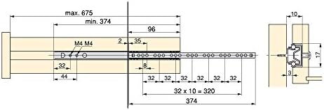 אמוקה 3009205 חלקי הארכת רולר נושאות רצים / שקופיות עבור מגירה, אבץ מצופה, 5 זוגות-374 ממ, סט של 10 חתיכות