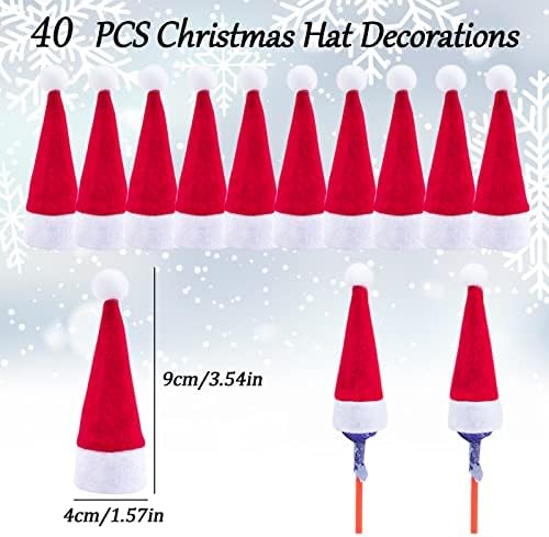 קראפנסי מיני כובעי חג המולד, 40 חתיכות מיני סוכרייה על מקל כובע בקבוקי כיסוי סנטה כובעי עבור בית מסיבת חג דקור