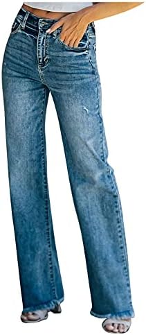 מכנסי ג'ינס קרועים נשים מזדמנים אמצע סופר נוח כפתור פעמון קלאסי במצוקה מכנסי מכנסי מכנסיים