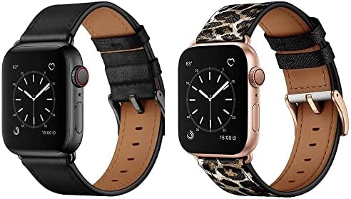 Ouheng תואם לרצועת שעון Apple Watch רצועת החלפת עור אמיתית 49 ממ 45 ממ 44 ממ 42 ממ שחור ונמר