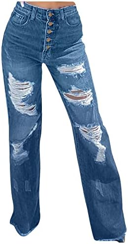 מכנסי ג'ינס מגניבים מגניבים לג'ינס לנשים חור רחוב מזדמן מפוצל רגל ישר מכנסיים מכנסיים מתרחבים