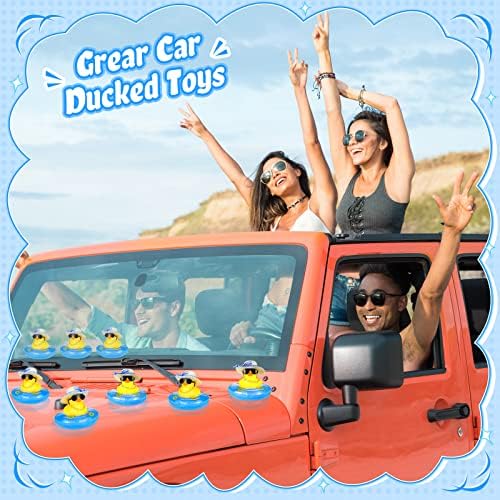 12 סט קיץ גומי ברווז מיני צהוב ברווז אמבט צעצועי ברווזונים רכב לוח מחוונים קישוטי עם מיני שמש כובע
