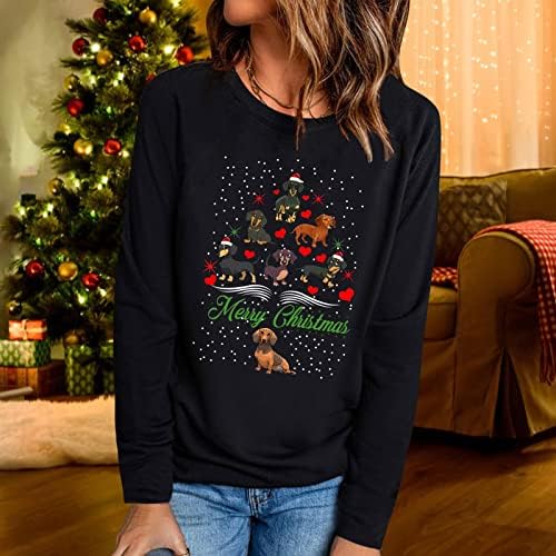 חולצות חג מולד סקסיות של Xiloccer לנשים נשים דפוס חג מולד מזדמן חולצות יומיומיות עגול צוואר עגול שרוול ארוך חולצה